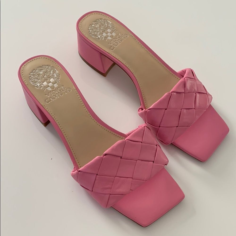 Vince Camuto Pink Woven Block Heel Slide Sandals